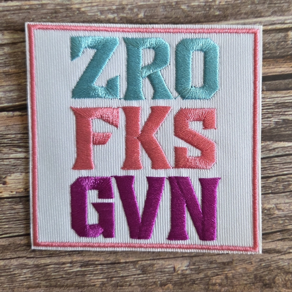 Zero Fcks Given Punk Rock Pink Purple Teal Motivation Iron on Patch
